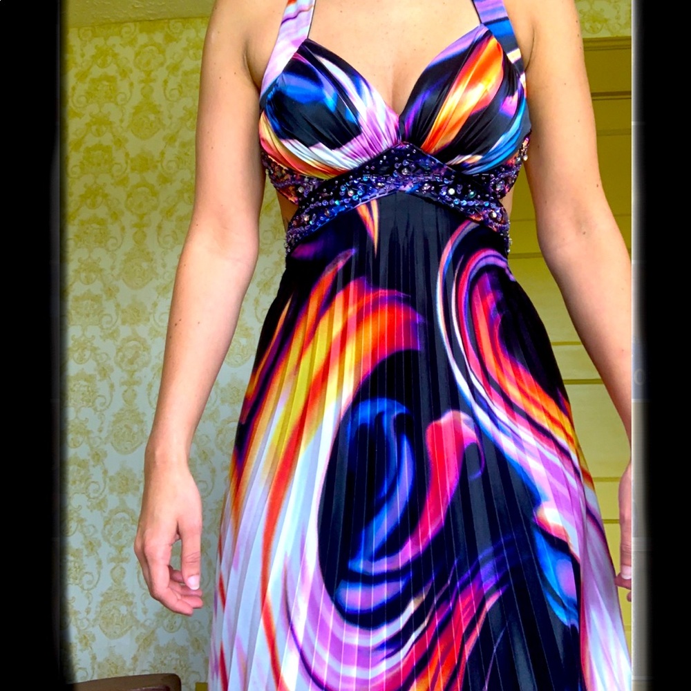 Multicolor long prom dress.
